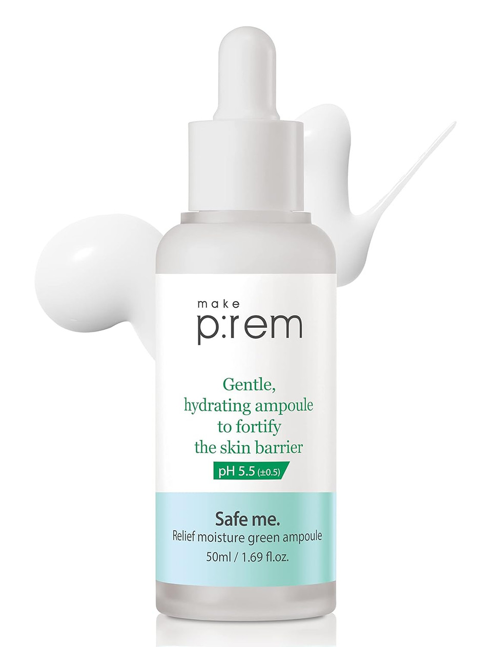 Makeprem Safe Me. Relief Moisture Green Ampoule Serum 1.69 Fl Oz | Skin Moisturizing Hydrating Serum Serum | 86% Natural Ingredients, Safe For Pregnant Women Kids | Skin Barrier Mild Acidic Ph 5.5