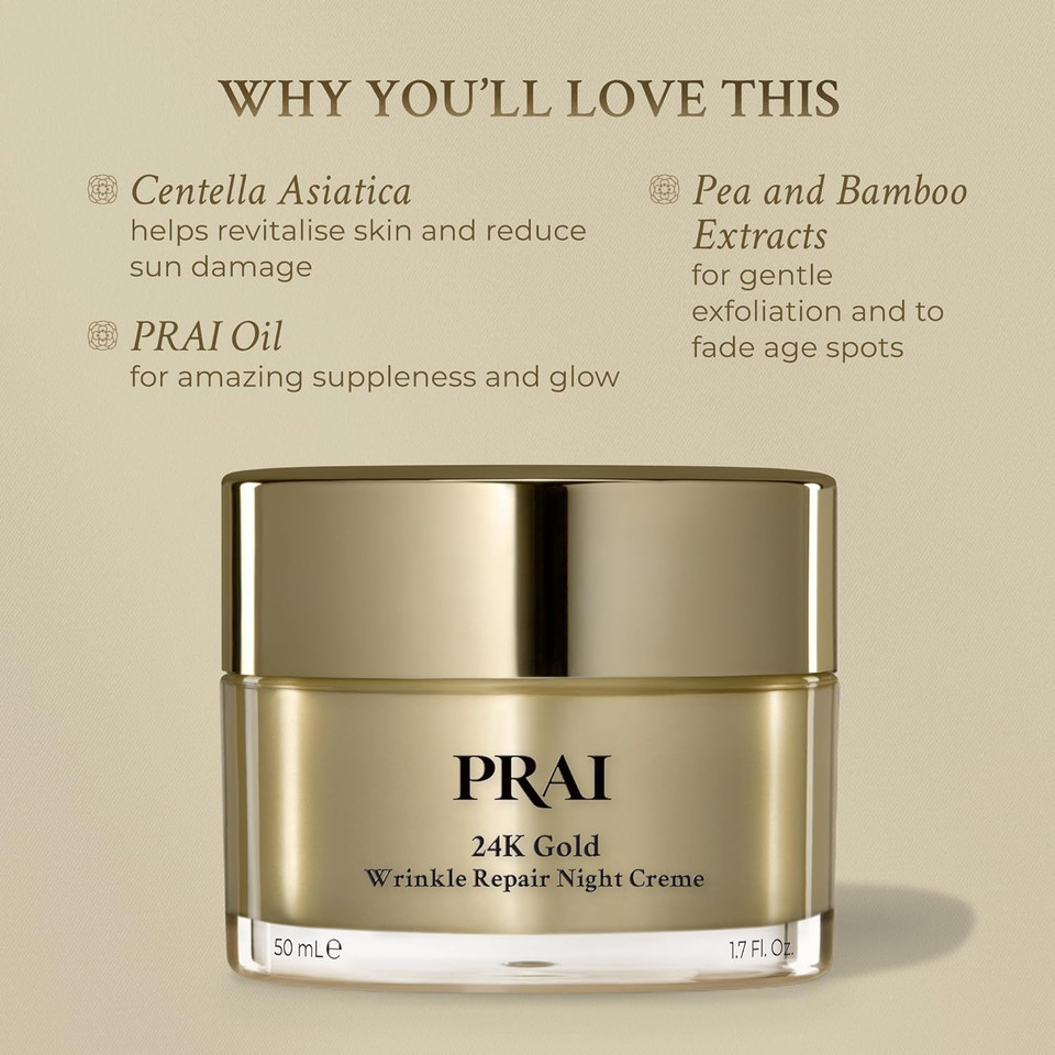 PRAI Beauty 24K Gold Wrinkle Repair Night Creme, Anti-Aging & Anti-Wrinkle Night Cream, Anti-Wrinkle Cream for Face, 1.7 Oz