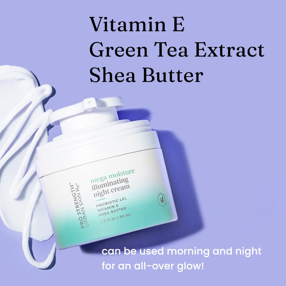 Urban Skin Rxã¢Â® Mega Moisture Illuminating Nighttime Face Cream | Combats Signs Of Aging, Helps Prevent Dry Skin And Locks In Moisture, Formulated With Vitamin E, Green Tea, & Shea Butter | 1.7 Oz