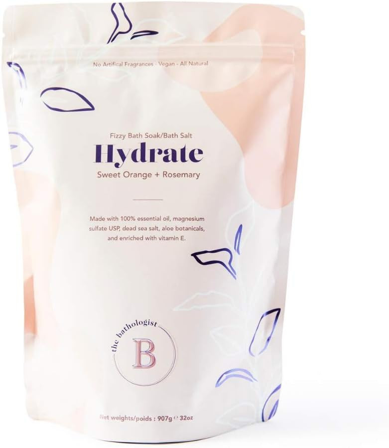 The Bathologist Hydrate Sweet Orange + Rosemary Vegan, All Natural, Fizzy Bath Soak 2Lb Bag (Good For 10+ Baths)