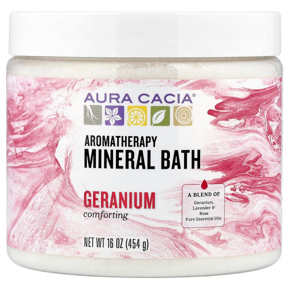 Aura Cacia Aromatherapy Mineral Bath, Comforting Geranium, 16 Ounce Jar