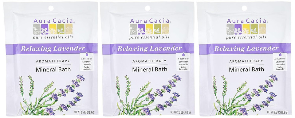Aura Cacia Aromatherapy Mineral Bath, Relaxing Lavender, 2.5 Ounce Packet (Pack Of 3)