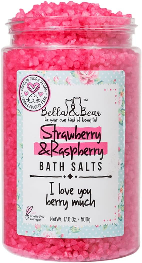 Bella & Bear Strawberry & Raspberry Bath Salts, Foot Soak, Detox, Fruity Scent,17.6Oz