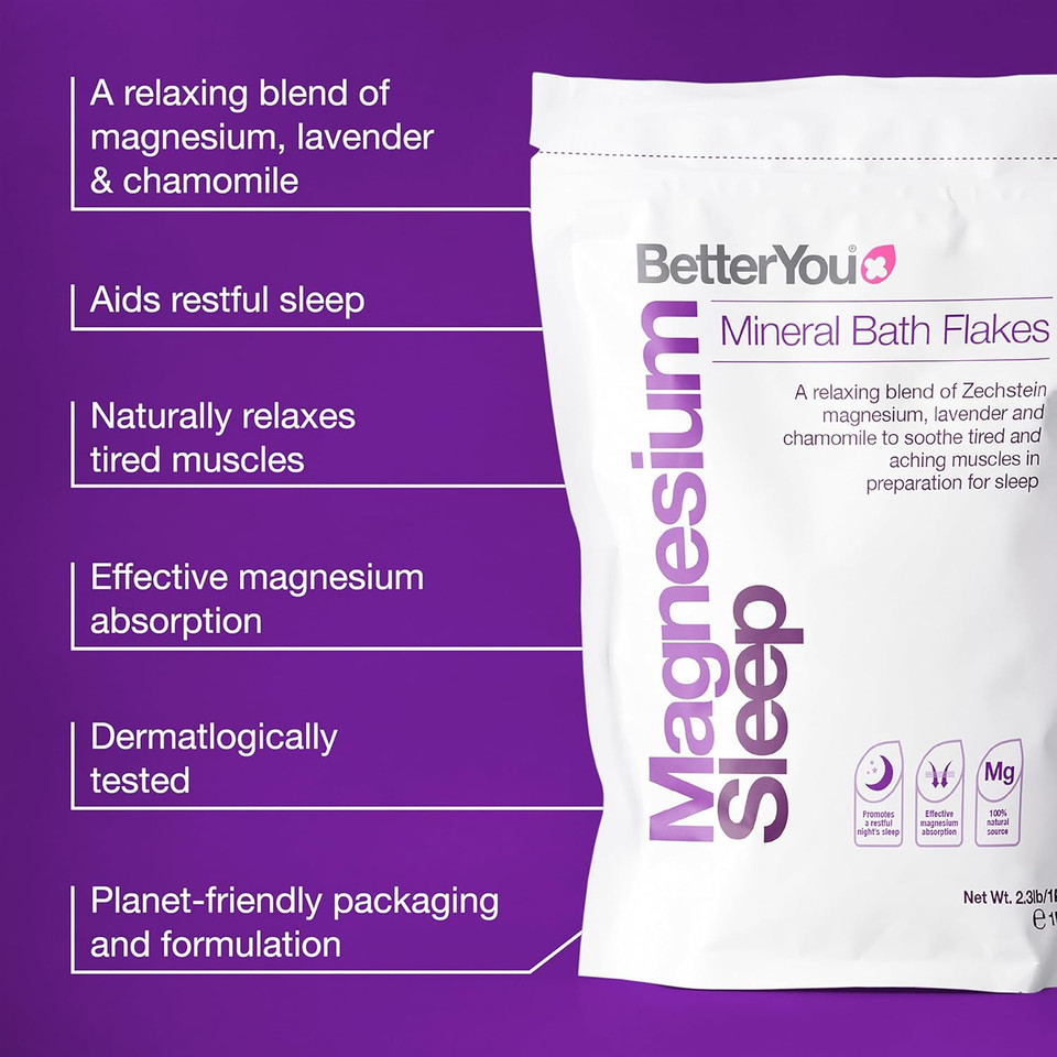 Betteryou Magnesium Sleep Mineral Bath Flakes - Mineral Bath Salts For Muscle Relaxation - Soothing Sore Muscle Soak - Natural Vegan Formula - 2.3 Lb Betteryou Magnesium Sleep Mineral Bath Flakes - Mineral Bath Salts For Muscle Relaxation - Soothing Sore Muscle Soak - Natural Vegan Formula - 2.3 Lb