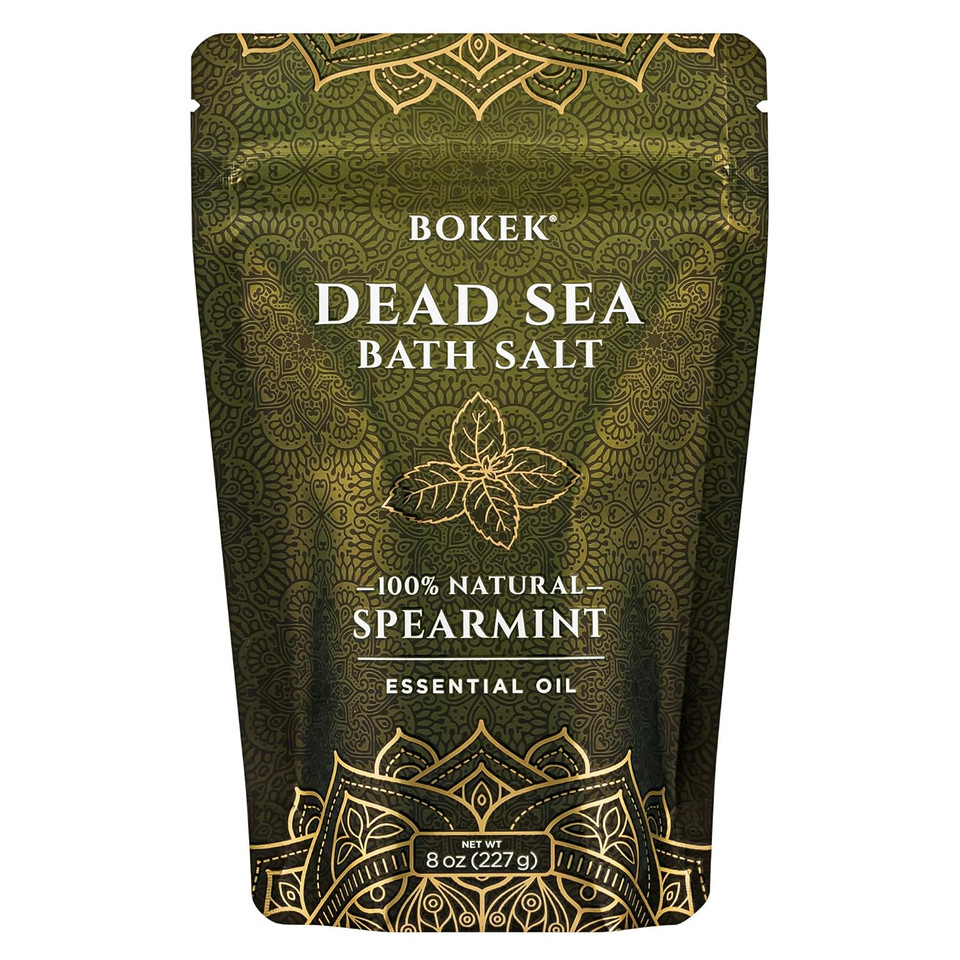 Bokek Scented Dead Sea Bath Salt, Made With Certified Organic Essential Oil, Spearmint, 8 Oz Resealable Bag (Bor-Spr-8)