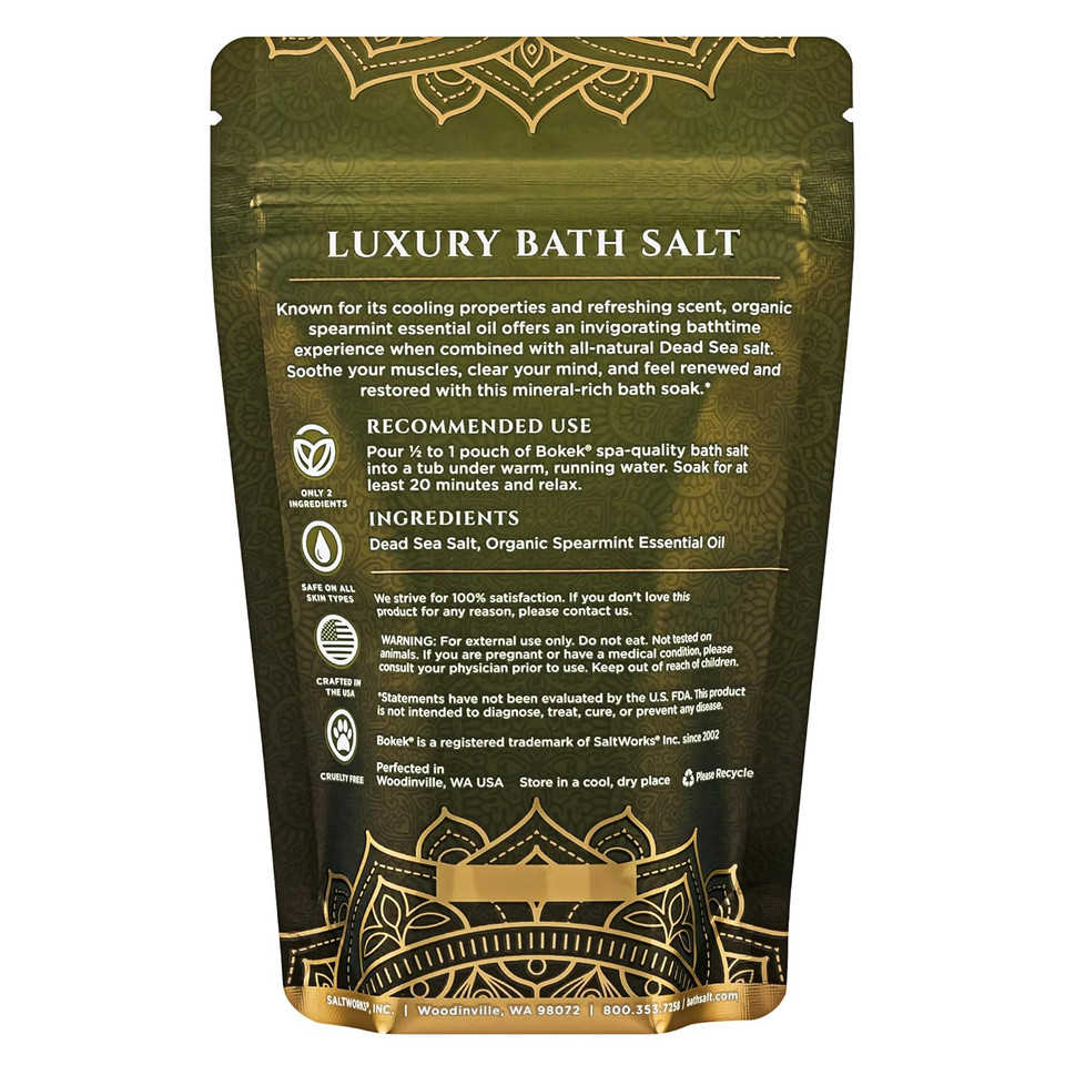 Bokek Scented Dead Sea Bath Salt, Made With Certified Organic Essential Oil, Spearmint, 8 Oz Resealable Bag (Bor-Spr-8)