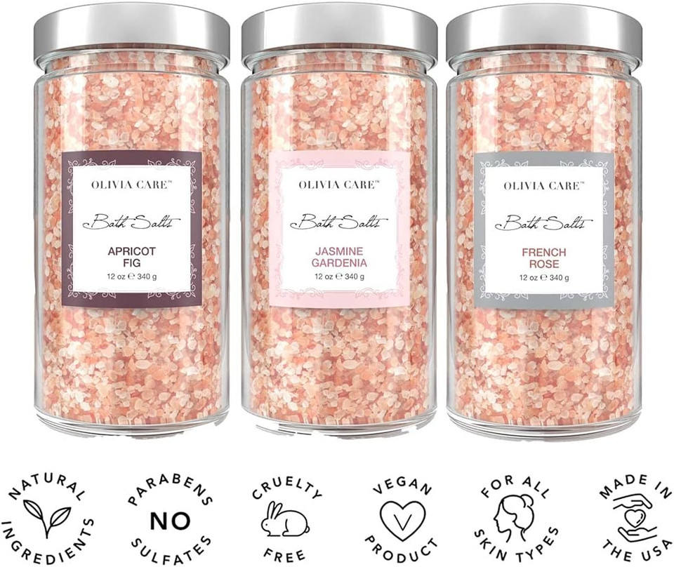 Olivia Care Pink Himalayan Bath Salts - Relieves & Relax Muscles. Exfoliate, Heal, Rejuvenate, Cleansing & Soothes Skin | Made With Natural Ingredients. Fresh Fragrance - 12 Oz (Mixed, 1 Pack) Olivia Care Pink Himalayan Bath Salts - Relieves & Relax Muscles. Exfoliate, Heal, Rejuvenate, Cleansing & Soothes Skin | Made With Natural Ingredients. Fresh Fragrance - 12 Oz (Mixed, 1 Pack)