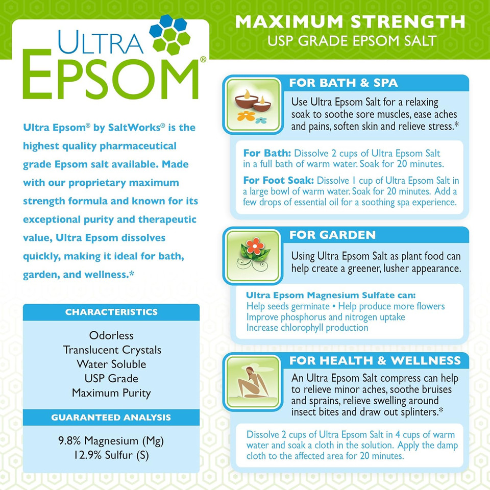 Saltworks Ultra Epsom Bath Salt, Unscented, Fine Grain, 5 Pound Bag5 Pound (Pack Of 1)
