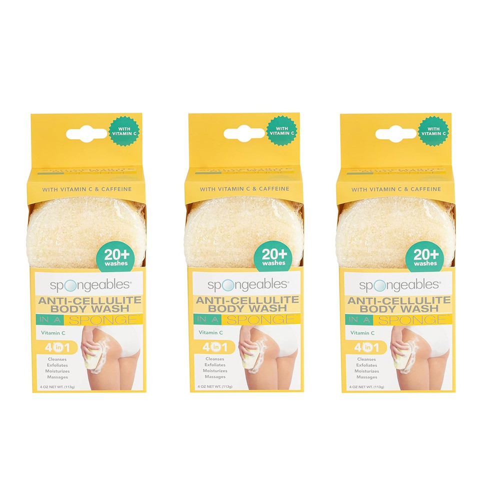 Spongeables Exfoliating Body Wash Sponge For Cellulite With Vitamin C, Citrus, 3 Count3 Count