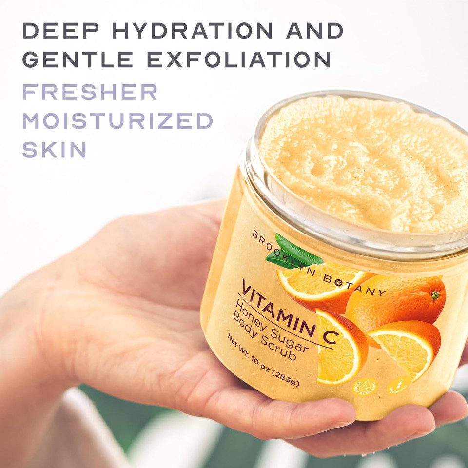Brooklyn Botany Vitamin C Honey Sugar Scrub For Body 10 Oz  Deeply Hydrating And Gently Exfoliating Body Scrub For Women And Men  Moisturizing And Nourishing The Skin10.00 Ounce (Pack Of 1)