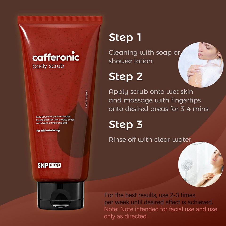 Snp Cafferonic Body Scrub With Coffee And Walnut Shell - Exfoliating And Moisturizing Scrub For Men And Women - Detoxification & Hydration - Korean Cruelty-Free Skin Care 180Ml