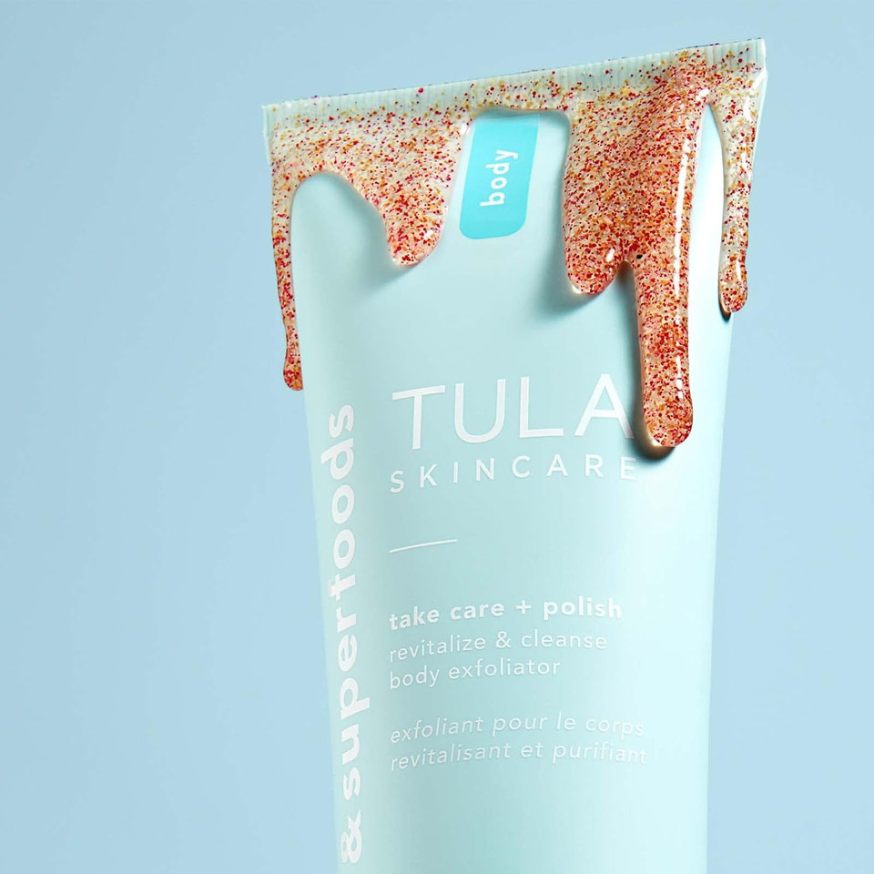 Tula Skin Care Take Care + Polish - Revitalize & Cleanse Body Exfoliator, 2-In-1, Buffs Away Dull Skin & Improves Skin Texture, Contains Ahas, Lemon, And Hibiscus, 8.1 Fl Oz