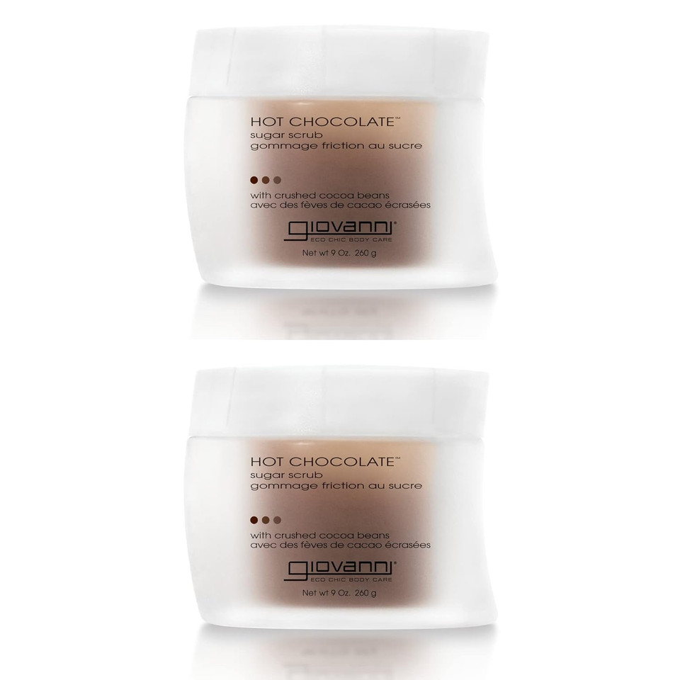 Giovanni Hot Chocolate Sugar Body Scrub - Exfoliating Body Scrub, Contains Crushed Cocoa Beans, Sugar Scrub For Body, Enriched With Essential Oils, Vegan - 9 Oz (2 Pack)