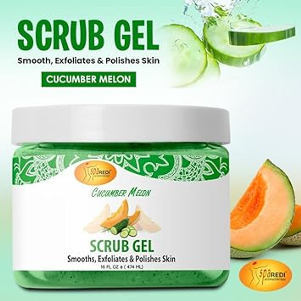 Spa Redi  Exfoliating Scrub Pumice Gel, Cucumber Melon, 16 Oz - Manicure, Pedicure And Body Exfoliator Infused With Hyaluronic Acid, Amino Acids, Panthenol And Comfrey Extract