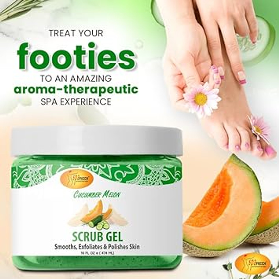 Spa Redi  Exfoliating Scrub Pumice Gel, Cucumber Melon, 16 Oz - Manicure, Pedicure And Body Exfoliator Infused With Hyaluronic Acid, Amino Acids, Panthenol And Comfrey Extract