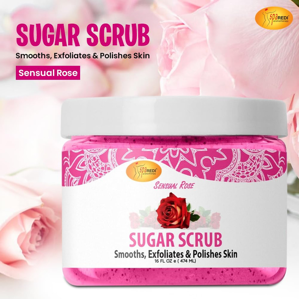 Spa Redi  Sugar Body Scrub, Sensual Rose, 16 Oz, Exfoliating, Moisturizing, Hydrating And Nourishing, Glow, Polish, Smooth And Fresh Skin - Body Exfoliator
