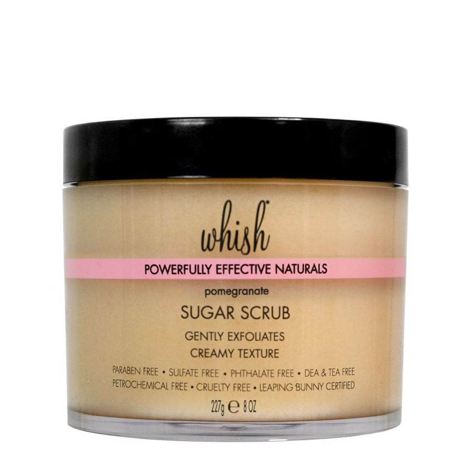 Whish Beauty Pomegranate Exfoliating Sugar Scrub - Body Scrub for Women - Brown Sugar Exfoliator with Raspberry, Aloe, & Shea Butter - Gentle on All Skin Types - Paraben & Sulfate Free - 8 oz