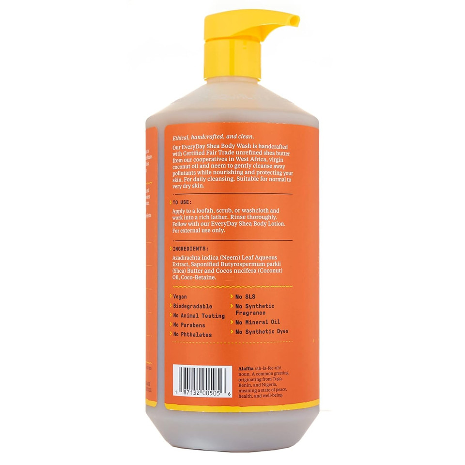Alaffia Everyday Shea Body Wash, Naturally Moisturizing Cleanser For All Skin Types With Fair Trade Shea Butter, Neem & Coconut Oil, Unscented, 32 Fl Oz