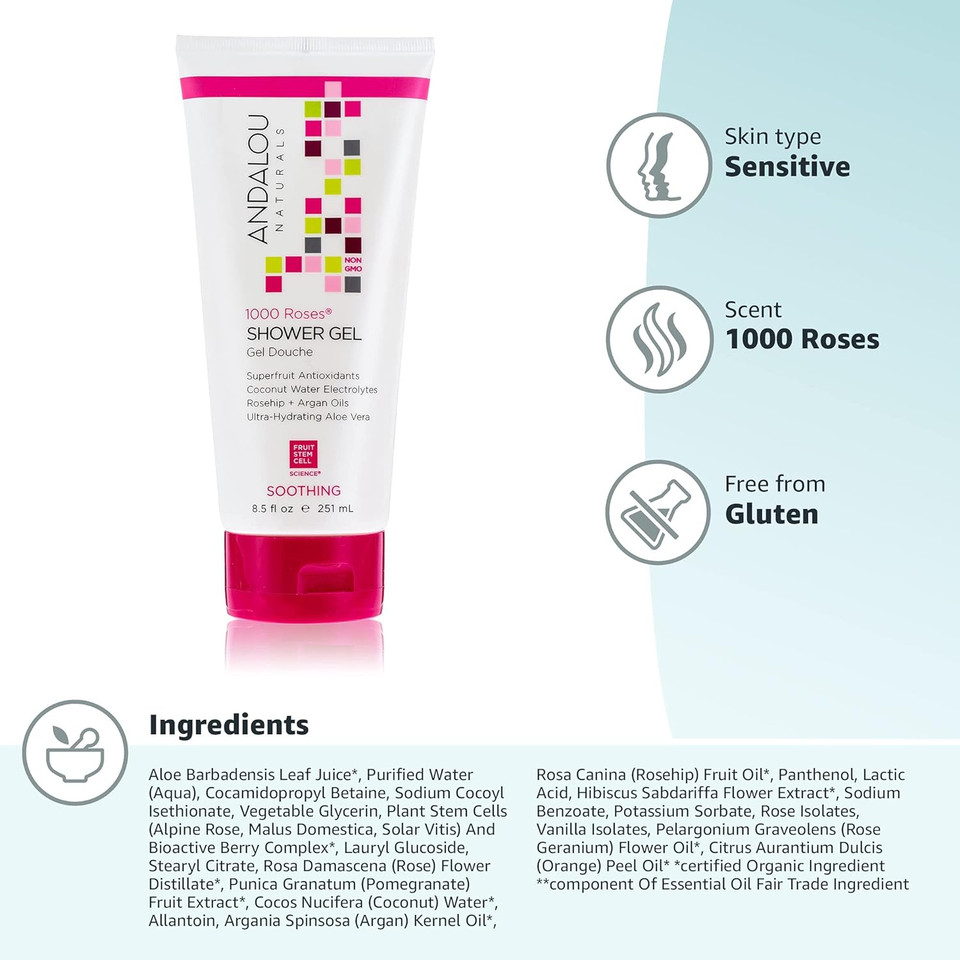 Andalou Naturals 1000 Roses Soothing Shower Gel, 8.5 Ounce8.5 Fl Oz (Pack Of 1)