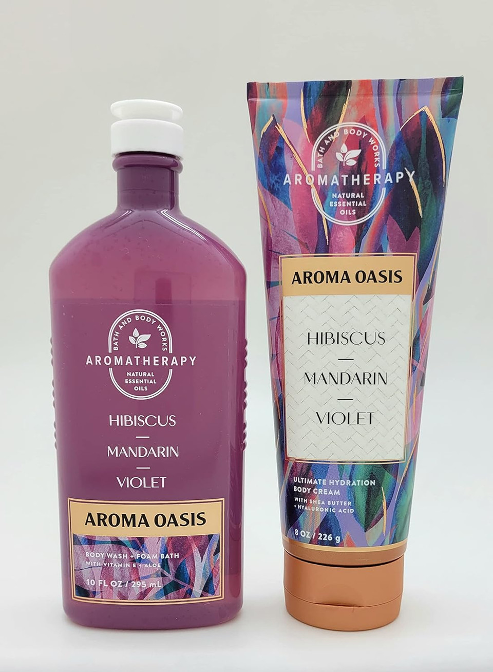Aromatherapy - Aroma Oasis - Hibiscus Mandarin Violet  2 Pc Bundle - Body Wash & Foam Bath - 10 Fl Oz & Ultimate Hydration Body Cream - 8 Oz  2022
