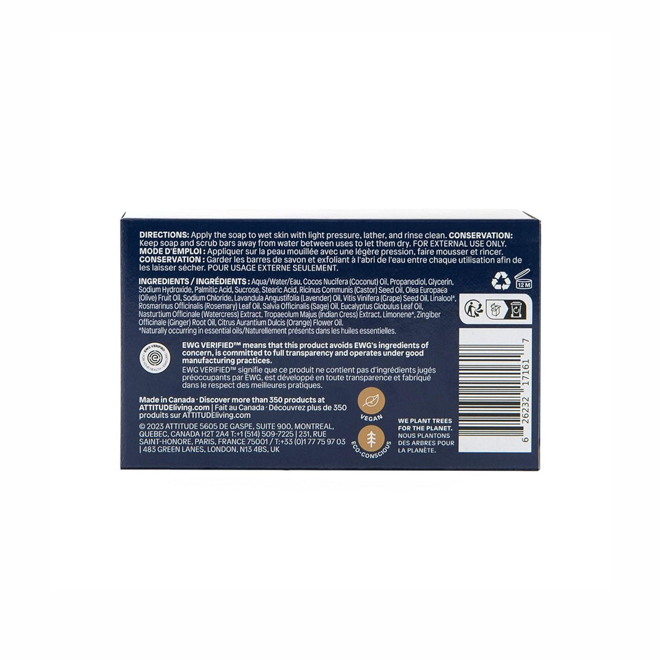 Attitude Bath And Shower Body Soap Bar, Ewg Verified, Plastic-Free, Plant And Mineral-Based Ingredients, Vegan And Cruelty-Free Personal Care Products, Sandalwood, 4 Ounces