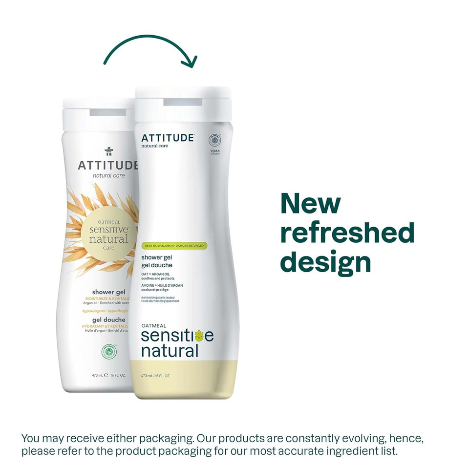 Attitude Body Wash For Sensitive Skin With Oat, Ewg Verified, Dermatologically Tested, Vegan, Extra Gentle, Unscented, 16 Fl Oz