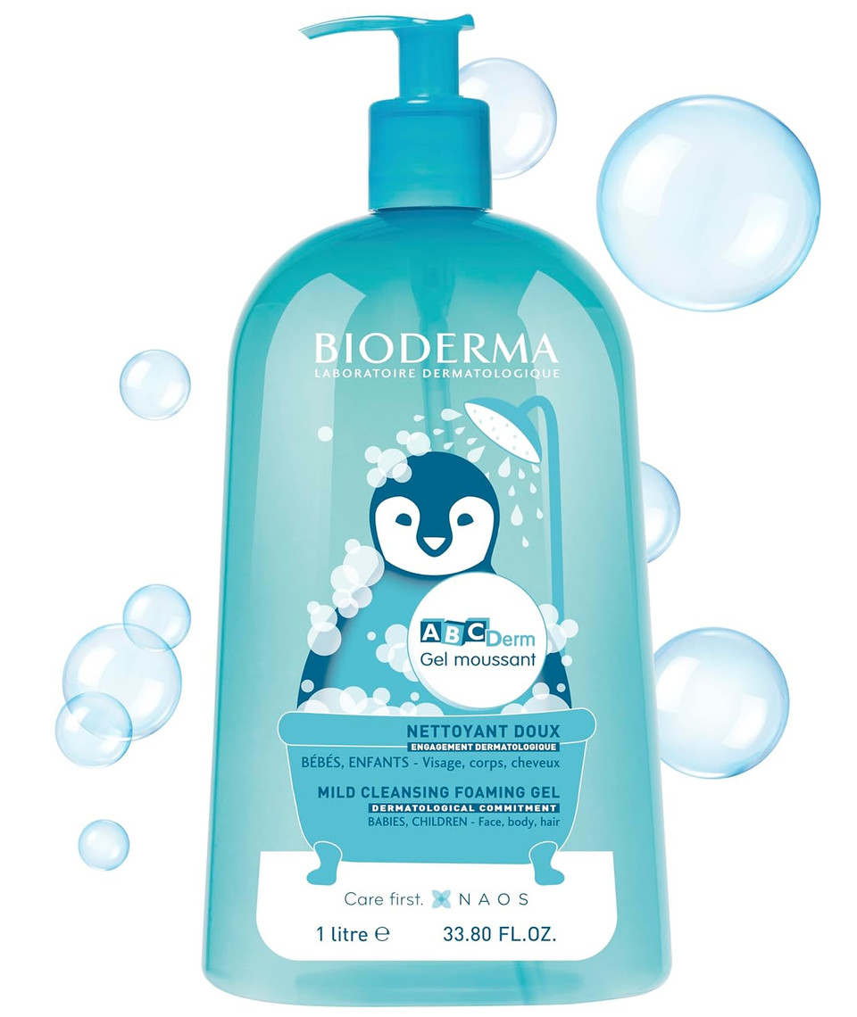 Bioderma Abcderm Foaming Gel- For The Delicate Skin Of Babies And Children, Blue, 33.8 Fl Oz