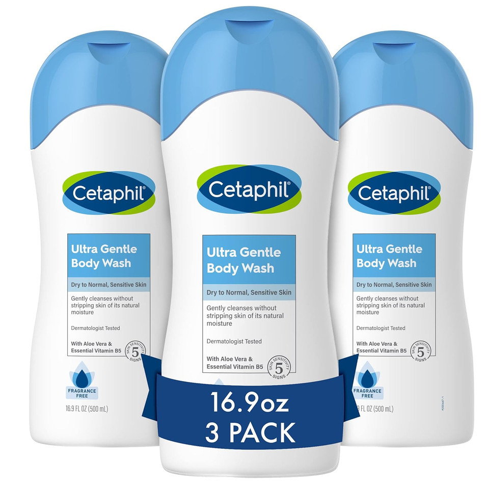 Cetaphil Ultra Gentle Refreshing Body Wash, For Dry To Normal, Sensitive Skin, 16.9Oz Pack Of 3, Aloe Vera, Calendula, Vitamin B5, Hypoallergenic, Paraben Free, Fragrance Free, Dermatologist Testedultra Gentle (Pack Of 3)