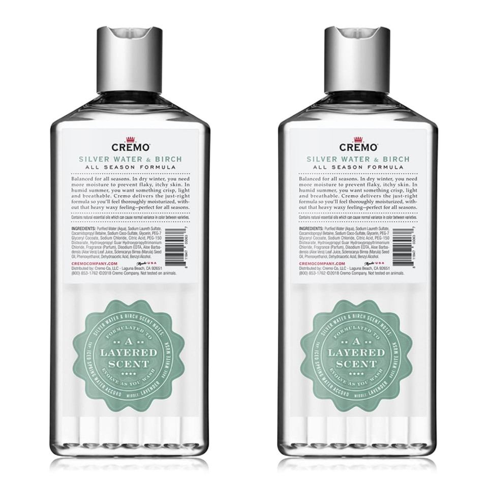 Cremo Rich-Lathering Silver Water & Birch Body Wash, A Revitalizing Combination Of Glacier-Fed Streams And White Birch 16 Fl Oz (2-Pack)