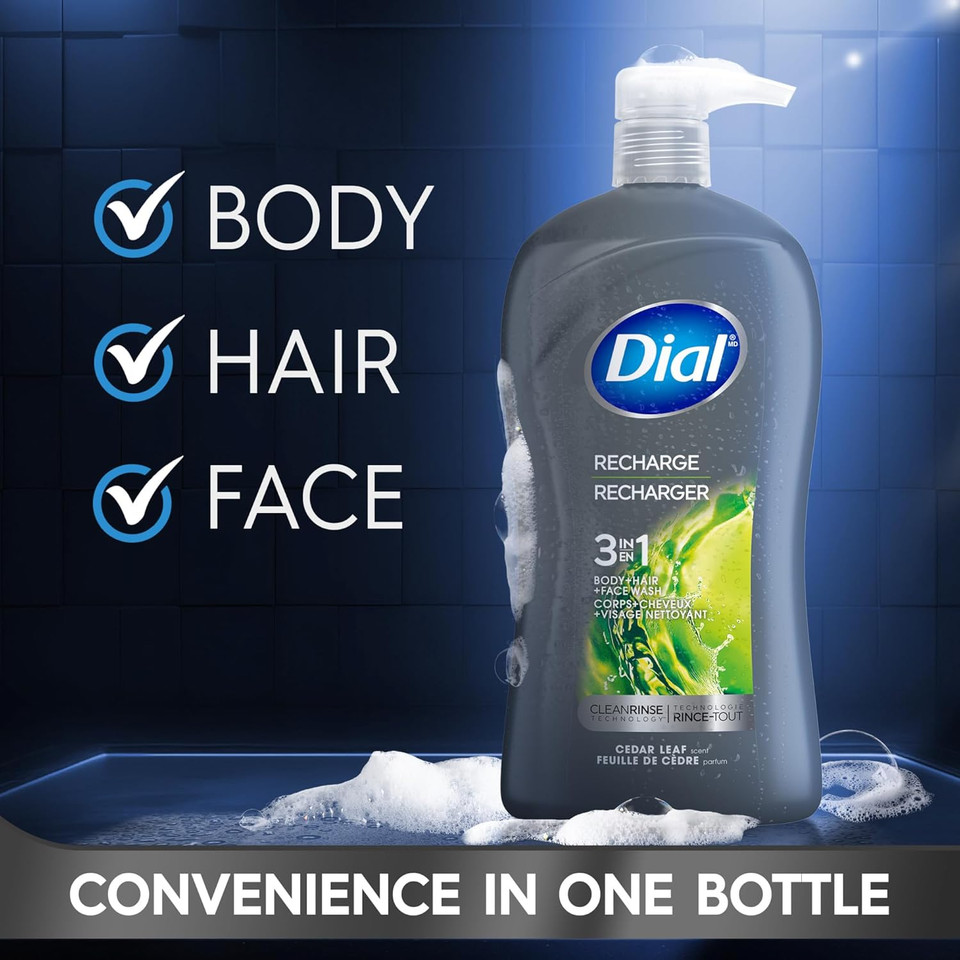 Dial Men 3In1 Body, Hair And Face Wash, Hydro Fresh, 32 Fl Oz