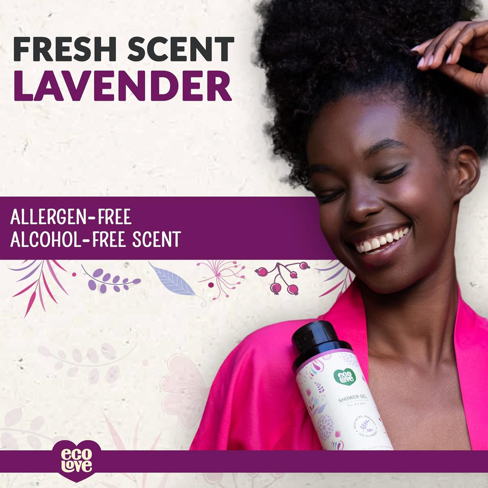 Ecolove - Natural Moisturizing Body Wash For Dry Skin - Organic Blueberry, Grape & Lavender - No Sls Or Parabens - Vegan And Cruelty-Free Shower Gel, 17.6 Oz
