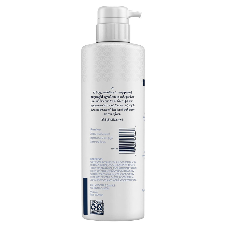 Ivory Sensitive Skin Moisturizing Body Wash, Hint Of Cotton, 17.9 Fl Oz (Pack Of 4)