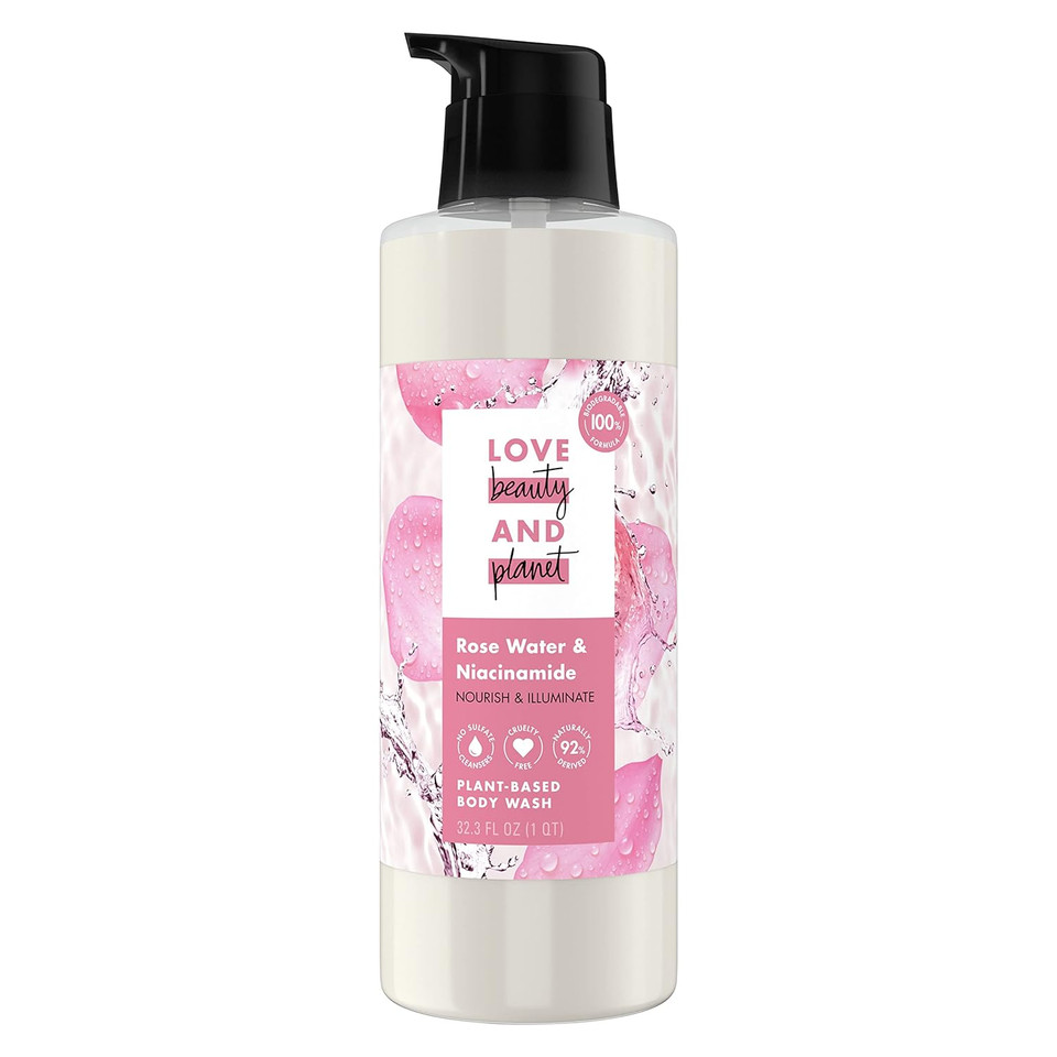 Love Beauty And Planet Plant-Based Body Wash Nourish And Illuminate Skin Rose Water And Niacinamide Made With Plant-Based Cleansers And Skin Care Ingredients 32.3 Fl Oz32.3 Fl Oz (Pack Of 1)