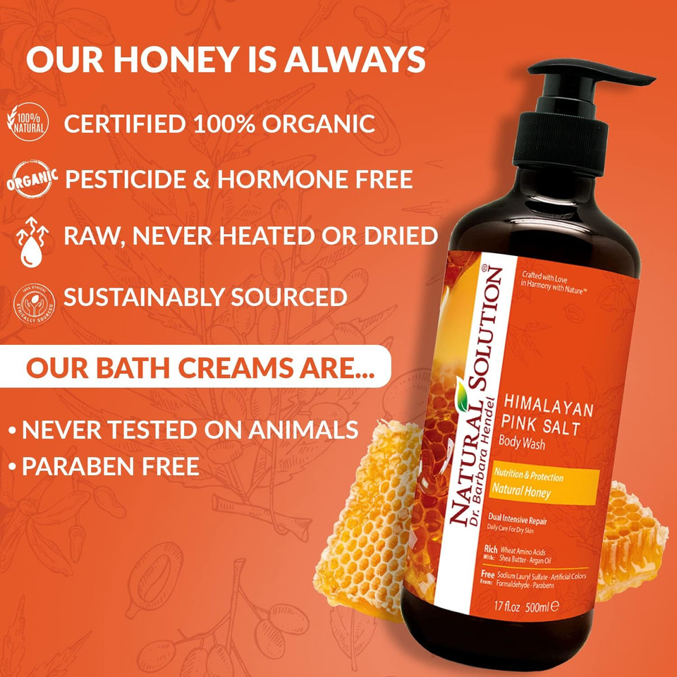 Natural Solution Body Wash, Nutrition & Protection Natural Honey, Dual Intensive Repair, Daily Care For Dry Skin, Deep Conditioning Shower Gel, 17 Fl Oz