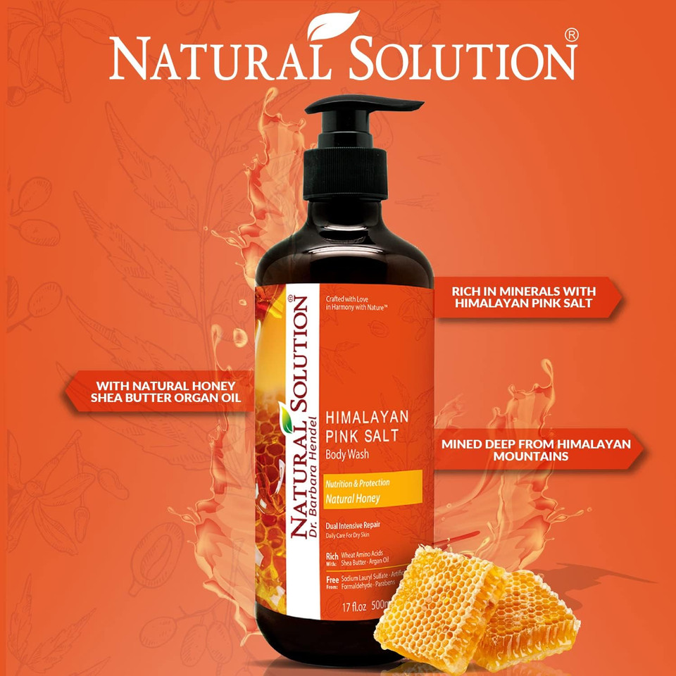 Natural Solution Body Wash, Nutrition & Protection Natural Honey, Dual Intensive Repair, Daily Care For Dry Skin, Deep Conditioning Shower Gel, 17 Fl Oz