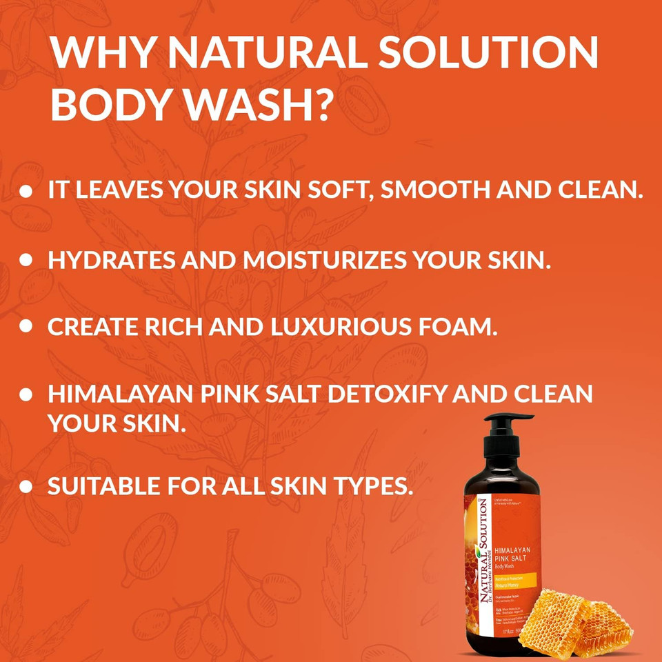 Natural Solution Body Wash, Nutrition & Protection Natural Honey, Dual Intensive Repair, Daily Care For Dry Skin, Deep Conditioning Shower Gel, 17 Fl Oz