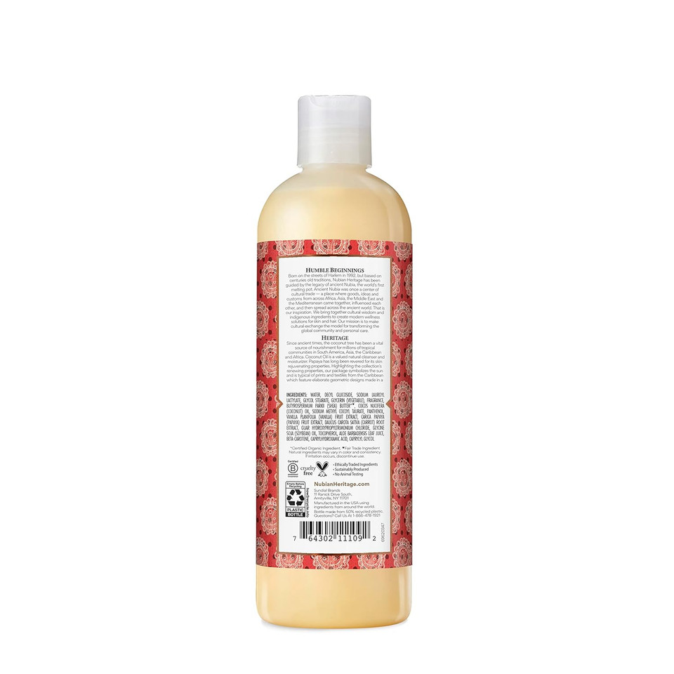 Nubian Heritage Coconut Papaya Body Wash Cleanser For Dry, Dull Skin Polish + Renew Hydrating Body Wash 13 Oz