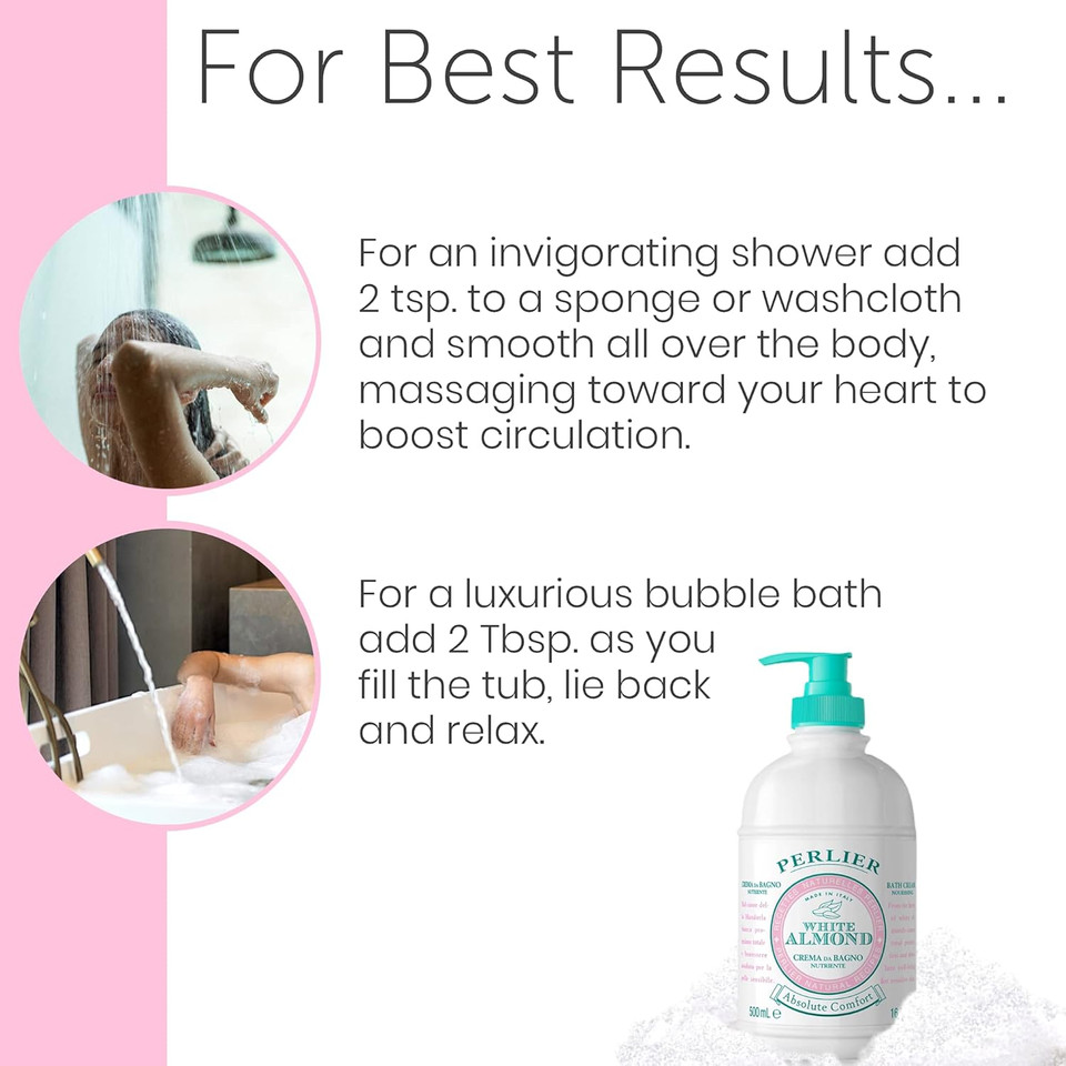 Perlier White Almond Shower & Bath Cream - Nourishing & Soothing Luxury Bath Cream Made With Almond Oil For Deep Moisturization And Hydration (16.9 Fluid Oz.)