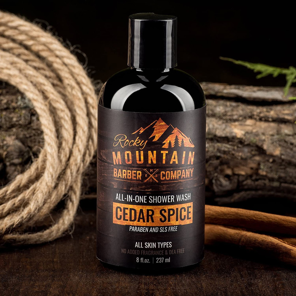 Rocky Mountain Barber Company Cedar Spice All-In-One Body Wash  Shampoo, Body Wash, Conditioner, Face Wash & Beard Wash with Essential Oils - 8 oz