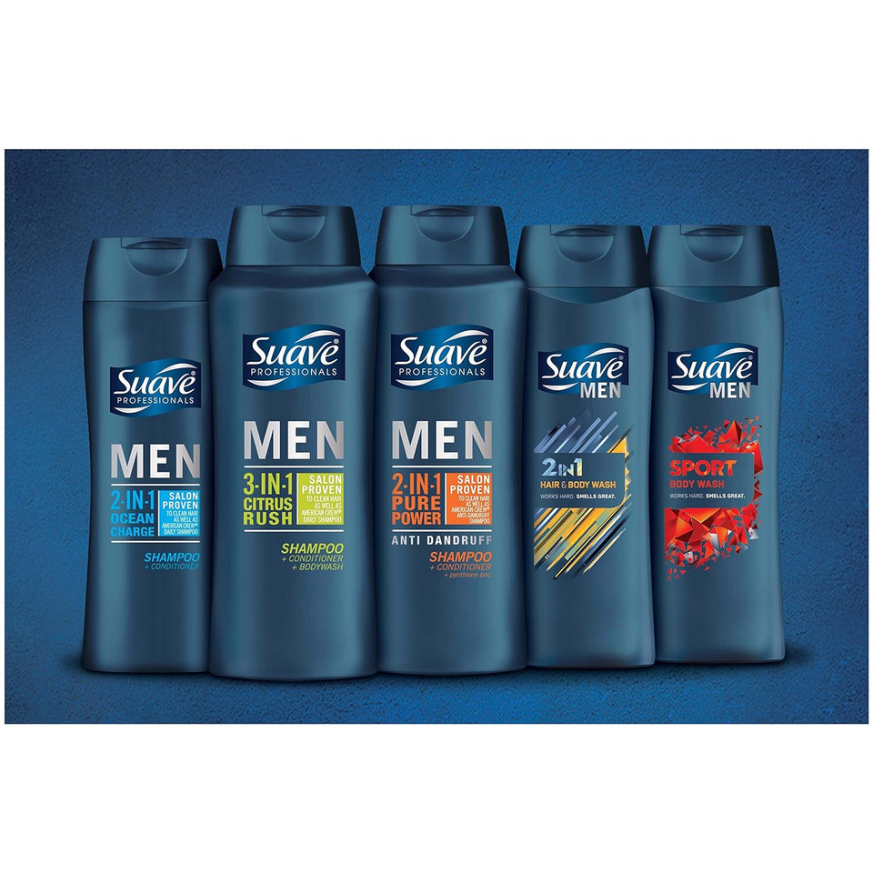 Suave Men 3In1 For Everyday Use Hair, Body And Face Wash Fragrance Bodywash, Shower Gel And Shampoo For Men 15 Fl Oz (Pack Of 6)