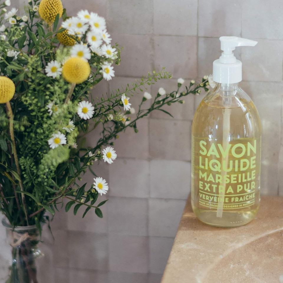 Compagnie De Provence Savon De Marseille Extra Pure Liquid Soap - Fresh Verbena - 16.9 Fl Oz Glass Pump Bottle And 33.8 Fl Oz Plastic Bottle Refillgift Set