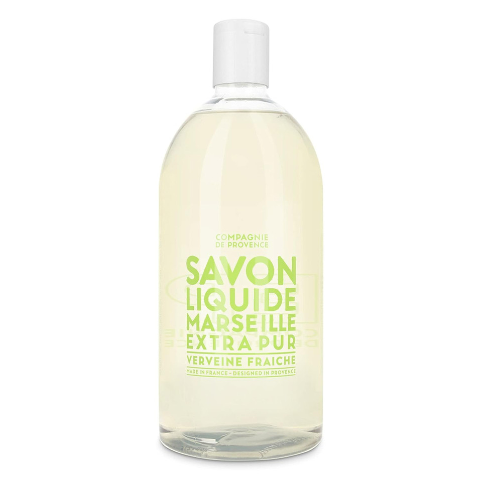Compagnie De Provence Savon De Marseille Extra Pure Liquid Soap - Fresh Verbena - 16.9 Fl Oz Glass Pump Bottle And 33.8 Fl Oz Plastic Bottle Refillgift Set