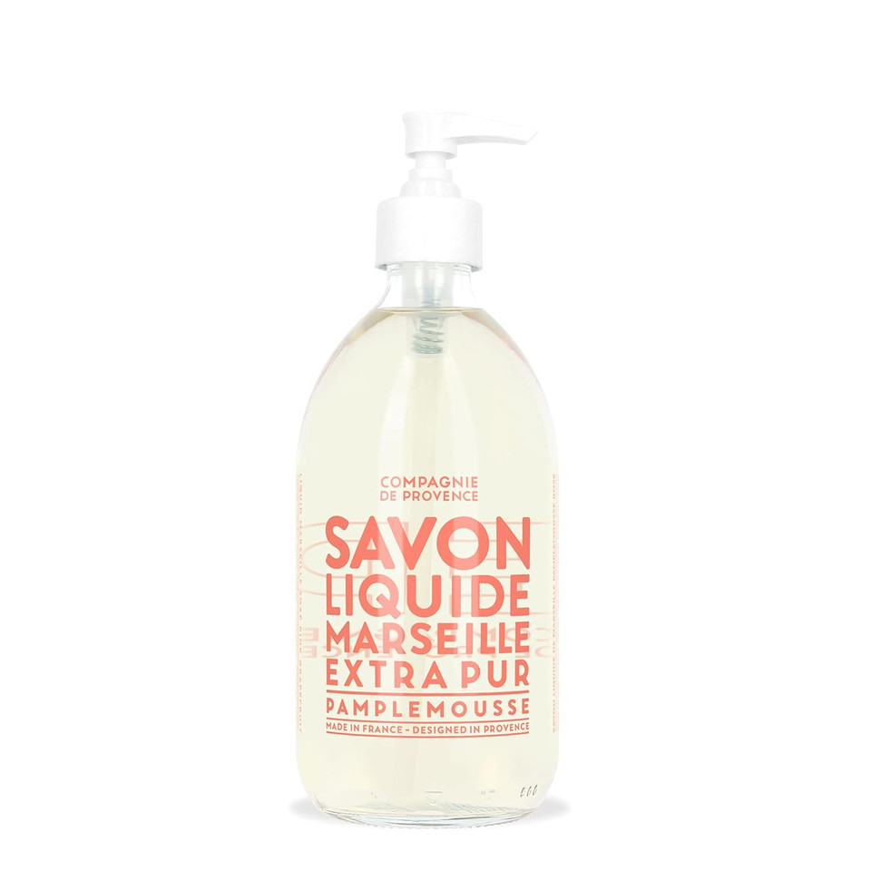 Compagnie De Provence Savon De Marseille Extra Pure Liquid Soap - Pink Grapefruit - 16.9 Fl Oz Glass Pump Bottle And 33.8 Fl Oz Plastic Bottle Refillgift Set