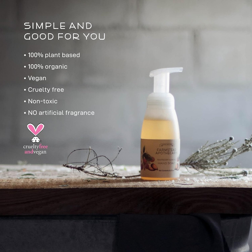 Farmstead Apothecary 100% Natural Hand Soap With Organic Coconut Oil & Organic Vitamin E Oil (Raspberry Almond, 2 Pack)