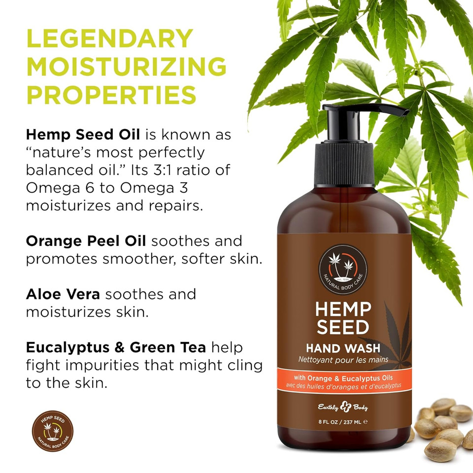 Hemp Seed Hand Wash, Eucalyptus & Tea Scent - 8 Fl Oz - Cleans & Moisturizes Skin - With Hemp Seed Oil, Aloe Vera & Orange Peel Oil - Vegan, Cruelty Free Hemp Seed Hand Wash, Eucalyptus & Tea Scent - 8 Fl Oz - Cleans & Moisturizes Skin - With Hemp Seed Oil, Aloe Vera & Orange Peel Oil - Vegan, Cruelty Free