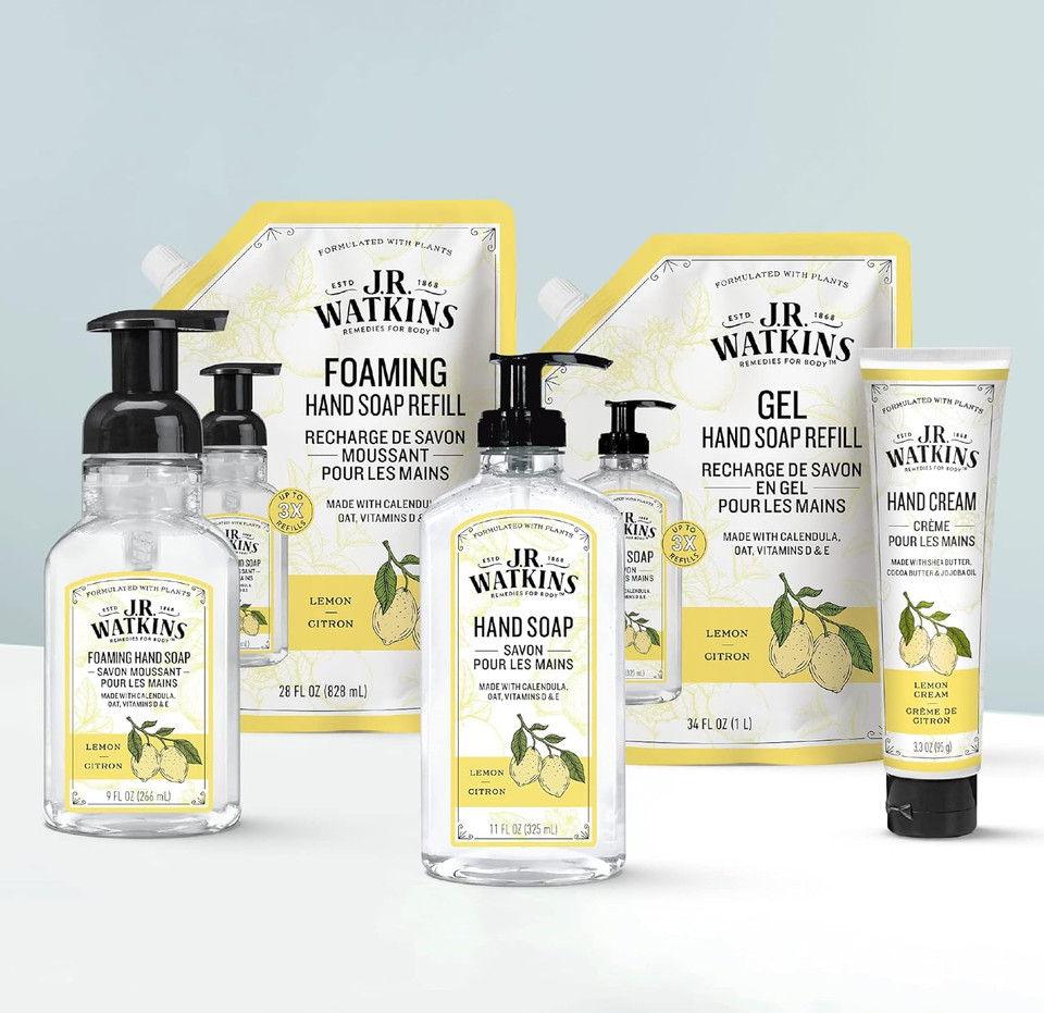 J.R. Watkins Gel Hand Soap Refill Pouch, Scented Liquid Hand Wash For Bathroom Or Kitchen, Usa Made And Cruelty Free, 34 Fl Oz, Lemon, 6 Pack34 Fl Oz (Pack Of 6)