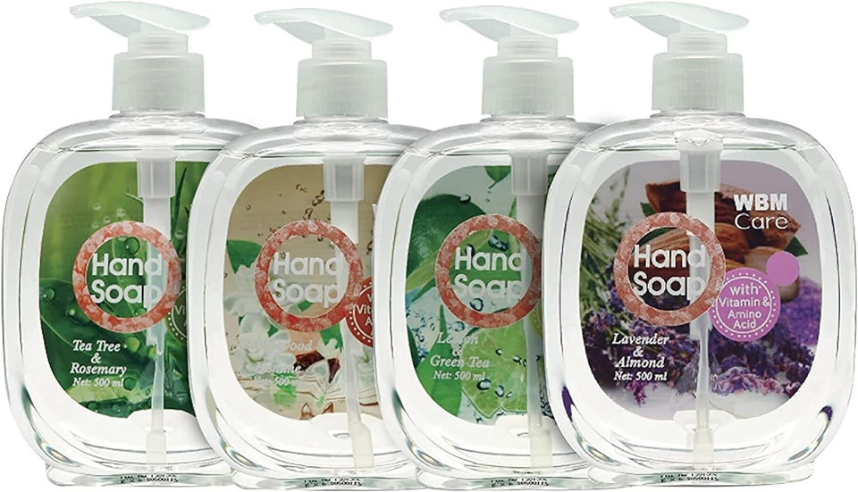 Wbm Care Gift Set Hand Wash, Gentle & Smooth For Your Skin | Lemon & Green, Sandalwood & Jasmine, Lavender & Almond, Tea Tree & Rosemary | Liquid Soap - 4 In 1Gift Set, 500Ml (Pack Of 4)