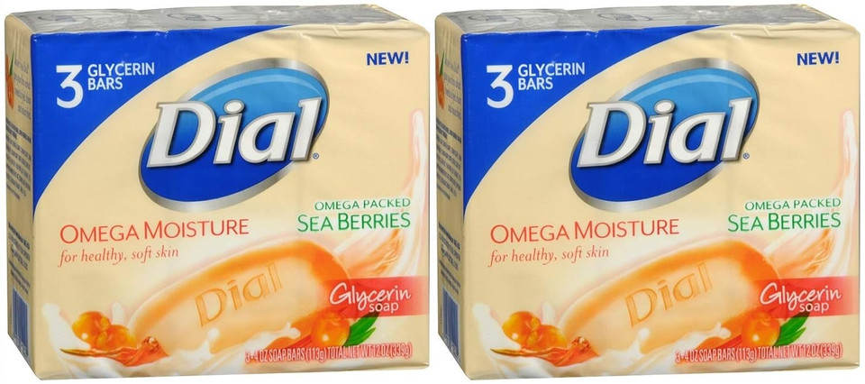Dial Omega Moisture Glycerin Bar Soap, Sea Berries  3 Pack, 4 Oz Bars (Pack Of 2)3 Count (Pack Of 2)