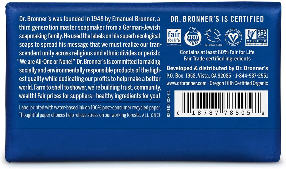 Dr. Bronner'S - Pure-Castile Bar Soap (Peppermint, 5 Ounce, 3-Pack) - Made With Organic Oils, For Face, Body And Hair, Gentle And Moisturizing, Biodegradable, Vegan, Cruelty-Free, Non-Gmo5 Ounce (Pack Of 3) Dr. Bronner'S - Pure-Castile Bar Soap (Peppermint, 5 Ounce, 3-Pack) - Made With Organic Oils, For Face, Body And Hair, Gentle And Moisturizing, Biodegradable, Vegan, Cruelty-Free, Non-Gmo5 Ounce (Pack Of 3)