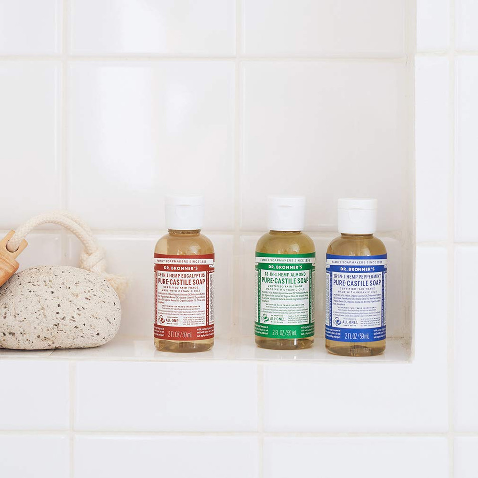 Dr. Bronner'S - Pure-Castile Liquid Soap (2 Ounce Variety Gift Pack) Almond, Unscented, Citrus, Eucalyptus, Lavender, Peppermint, Rose, Tea Tree - Made With Organic Oils, For Face, Body And Hair